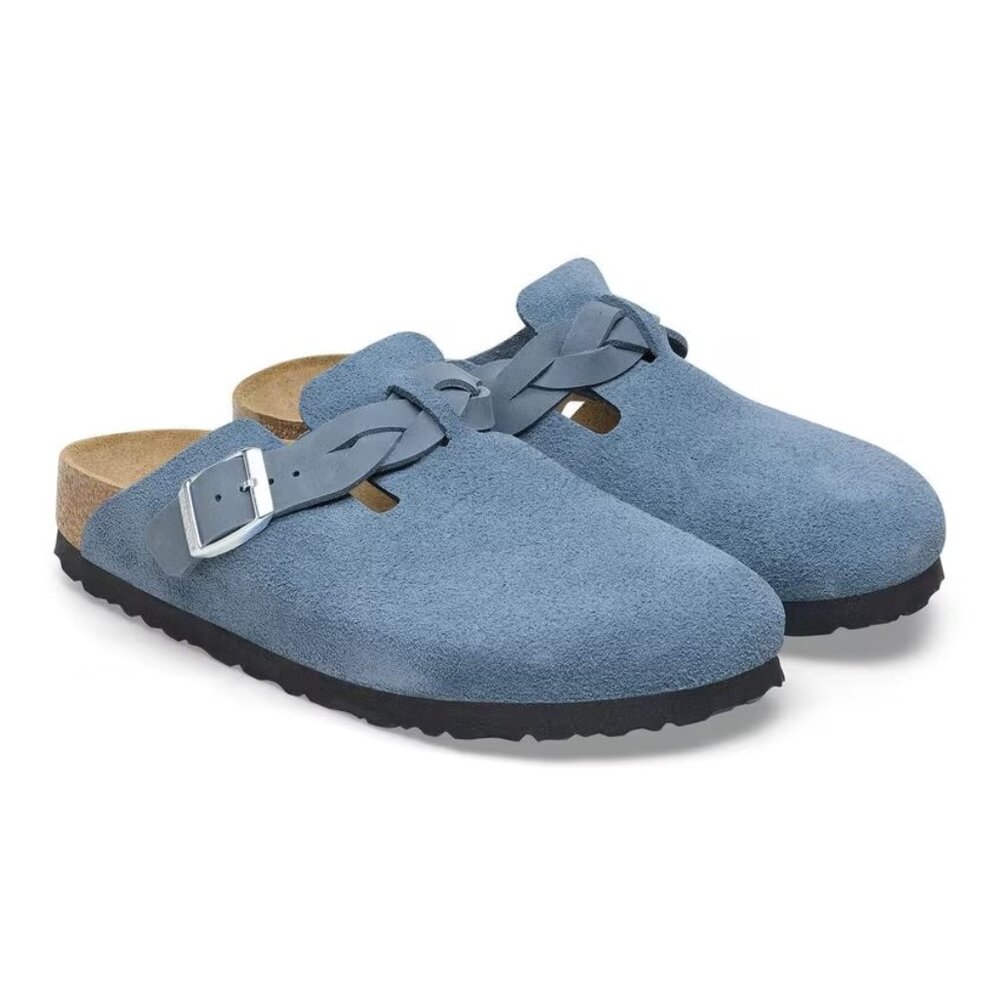Birkenstock Boston Braided Blue Suede Leather Clog Mules